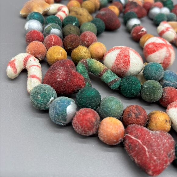 Vintage Blow Mold Sugared Christmas Candy Garland Mid Century Peppermint Stars - Picture 6 of 8